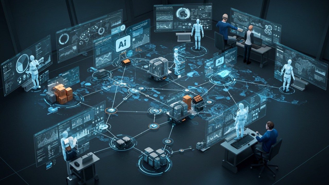 AI智能体开发平台 - 未来智能控制中心展示多智能体协作场景